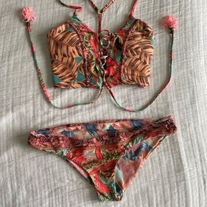 Maaji reversible lace up tasseled bikini Medium